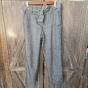Loft Pants Women's‎ Size 4 Gray Linen Blend Marisa Tie Waist Cropped Pockets